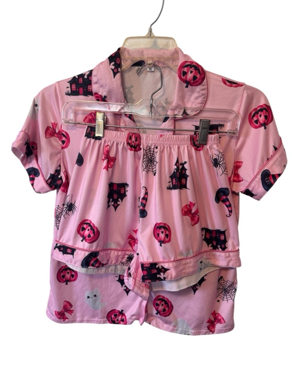 Pink Halloween Print Shorts Pajama 2Piece Set Size Small - Picture 1 of 16